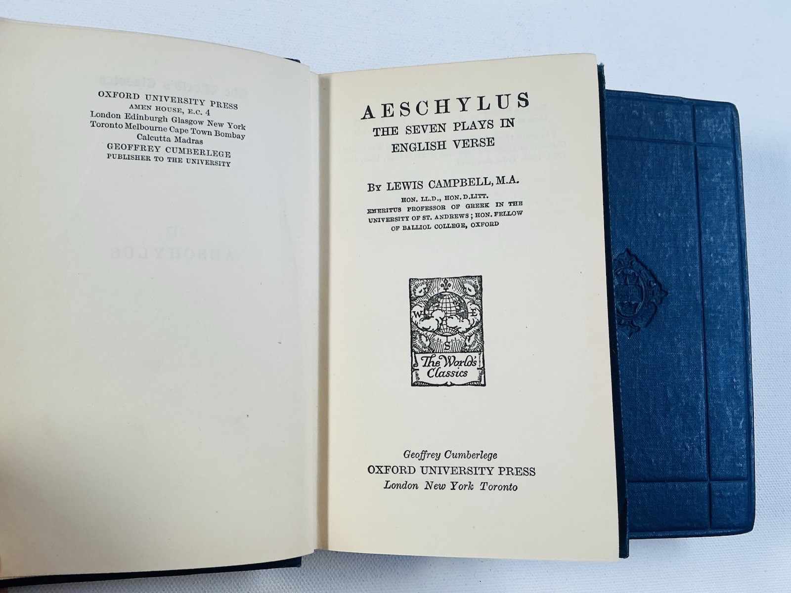 SOPHOCLES The Seven Plays in English Verse AESCHYLUS 1947 Oxford Press Campbell