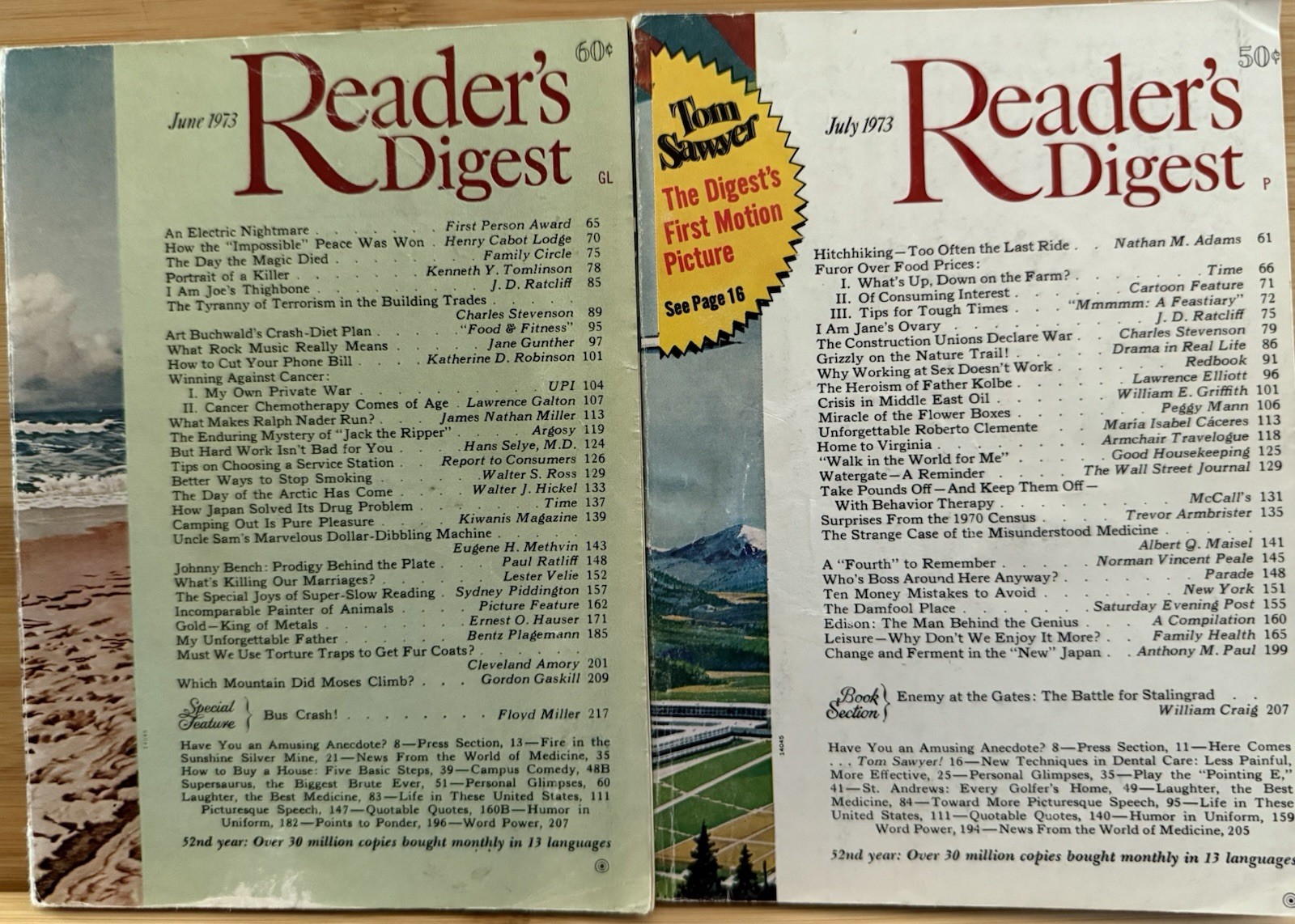 1973 June July READER&rsquo;S DIGEST MAGAZINE Vintage Retro Timeless Short Stories
