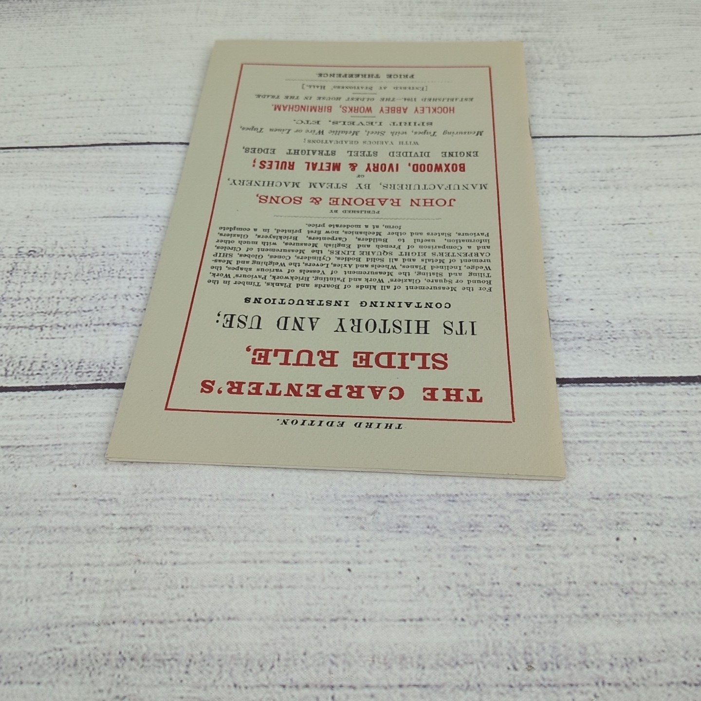 The CARPENTERS SLIDE RULE Its History and Use 3rd Ed Reprint Of 1880