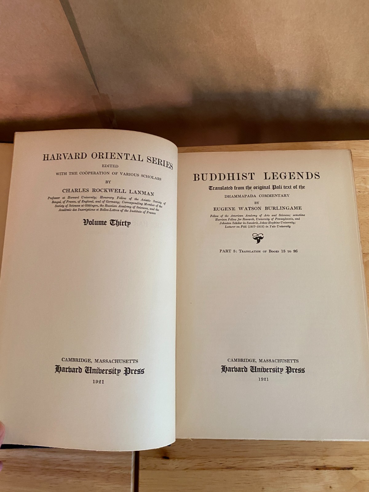 1921 Harvard Oriental Series 28-30 Buddhist Legends – First Edition – Burlingame