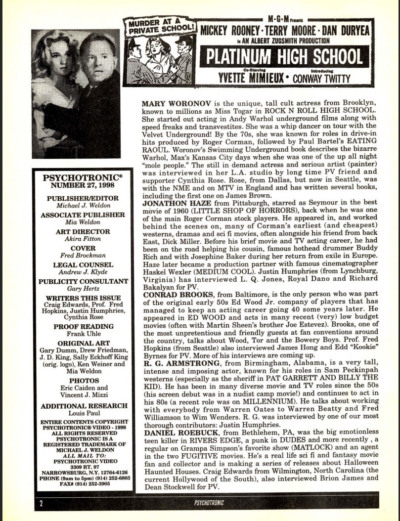 Psychotronic Video Magazines Full Run Set of the Best Cult Film Magazine Weldon