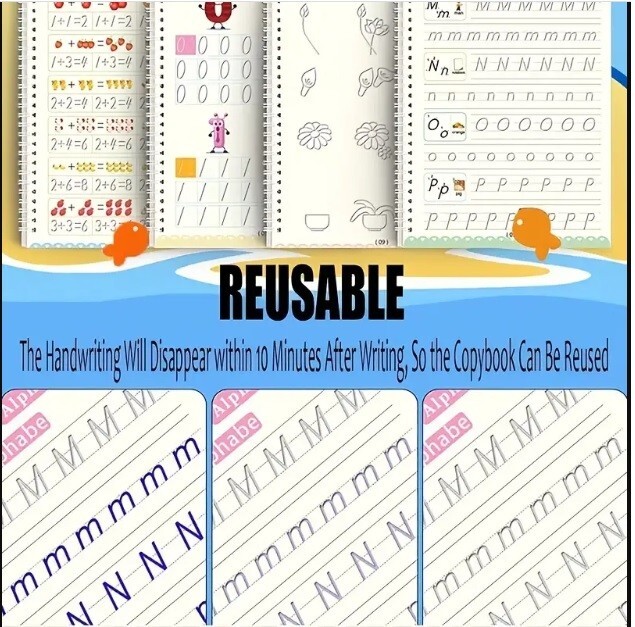 4Pc Groove Books for Kids,Magic Practice,Reusable Handwriting Workbook Kids 3+