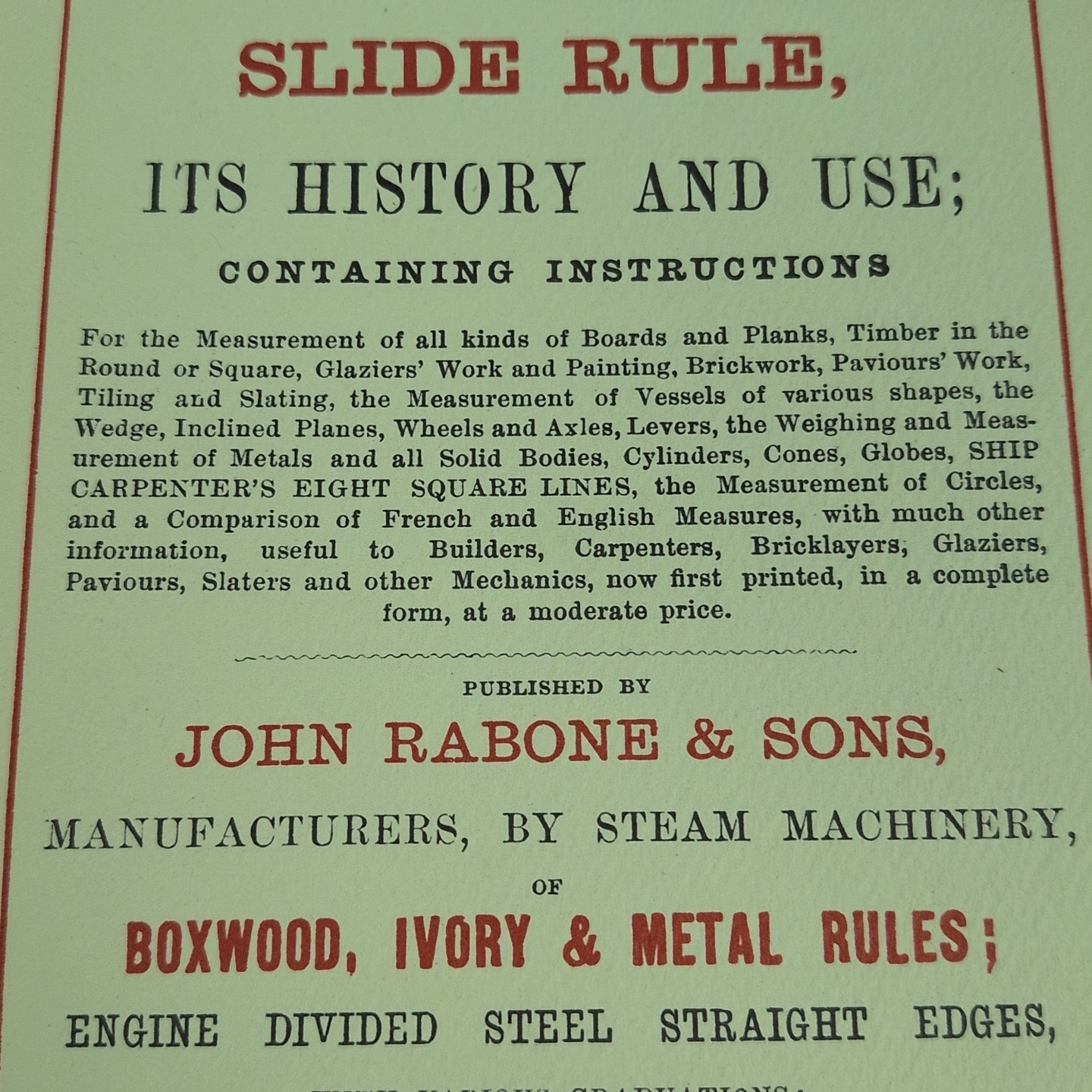 The CARPENTERS SLIDE RULE Its History and Use 3rd Ed Reprint Of 1880