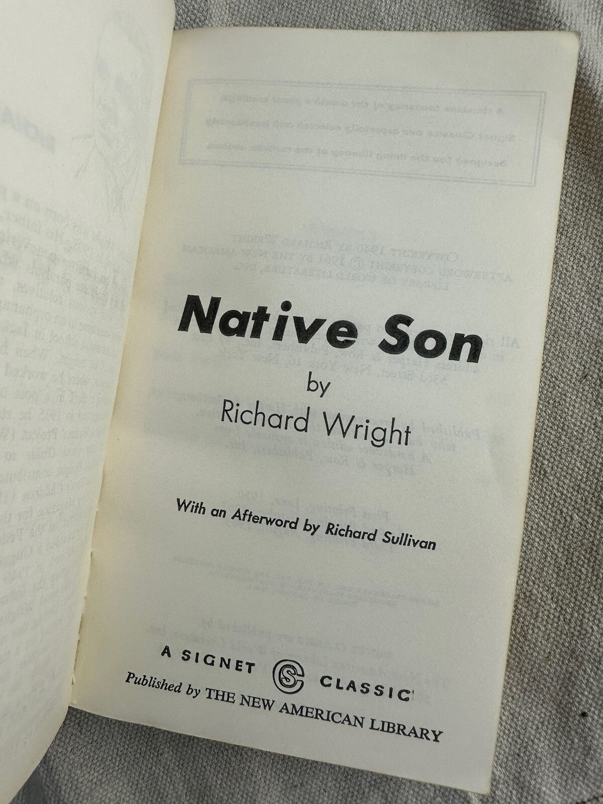 Richard Wright – NATIVE SON – Signet Classics Vintage Paperback