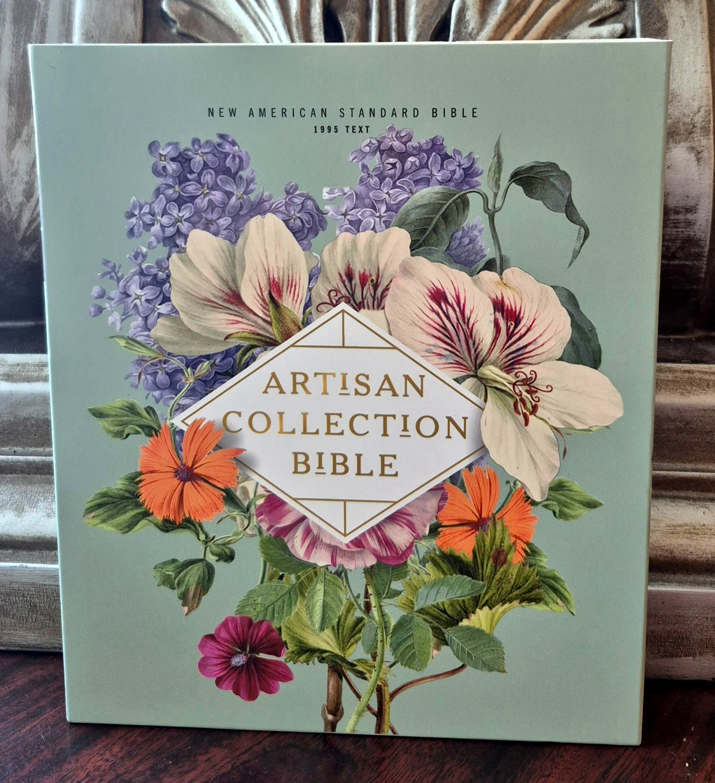 NASB Artisan Collection Bible (Leathersoft, Sage Floral, Red Letter, NEW in Box)
