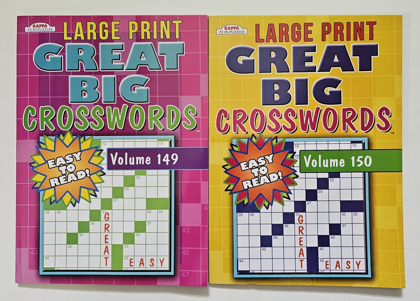 2 Large Print Great Big Crosswords Puzzle Books Vol# 149, 150 Hobby Games Finds