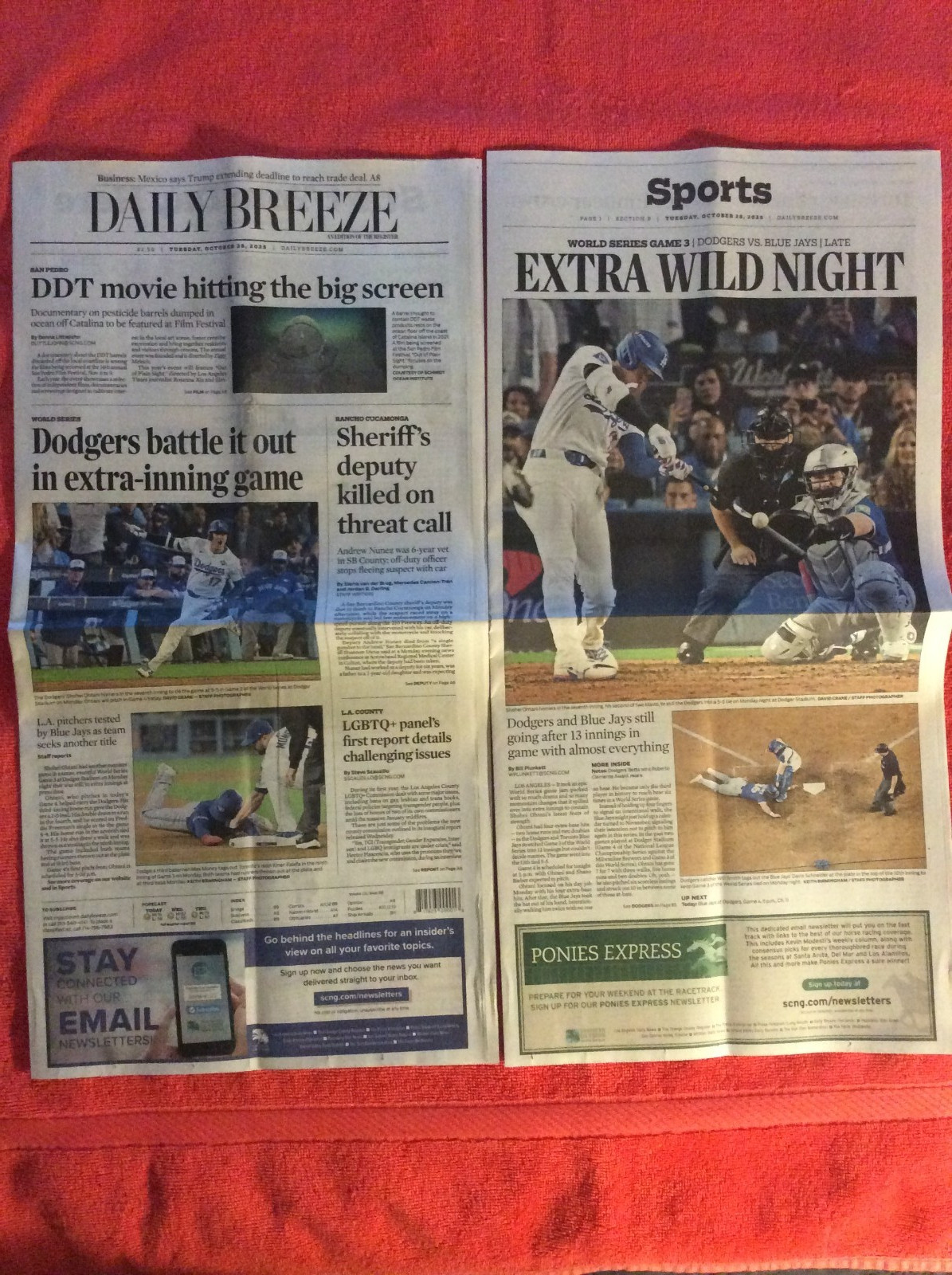 DAILY BREEZE FRONT SPORTS OCTOBER 28 2025 WORLD SERIES DODGERS SHOHEI OHTANI