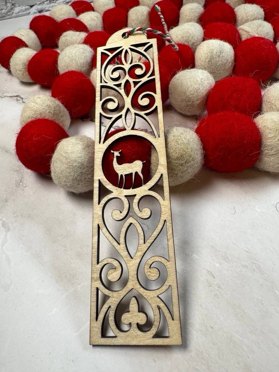 Wooden Bookmark Deer Design 5×1.5in Floral Pattern Natural Wood Gift for Readers