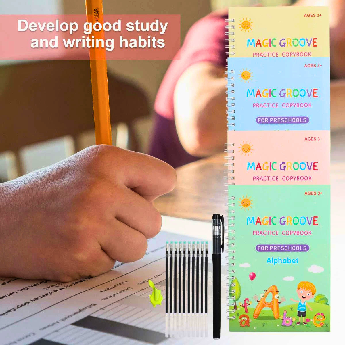 Magic Grooved Handwriting Practice Book for Kids Reusable Copybook Set