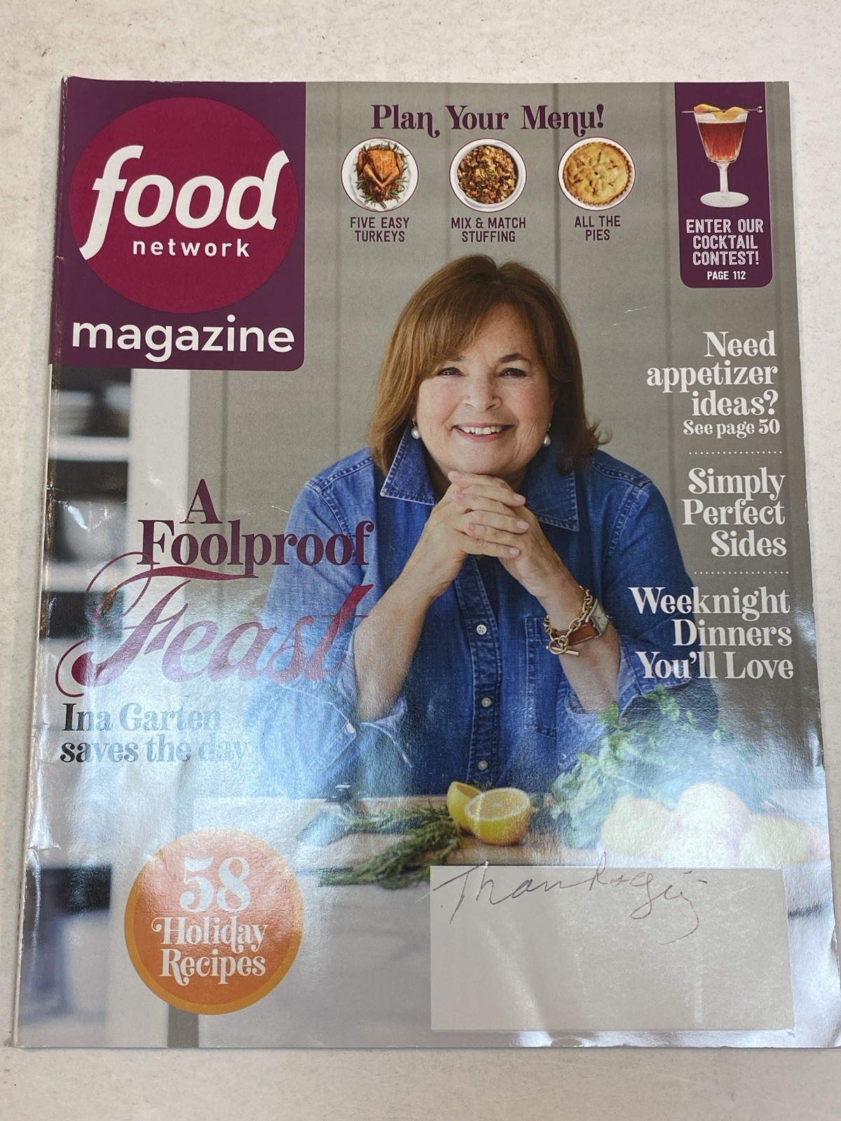 Food Network Magazine Nov 2022 Ina Garten Thanksgiving Feast Holiday Recipe Side