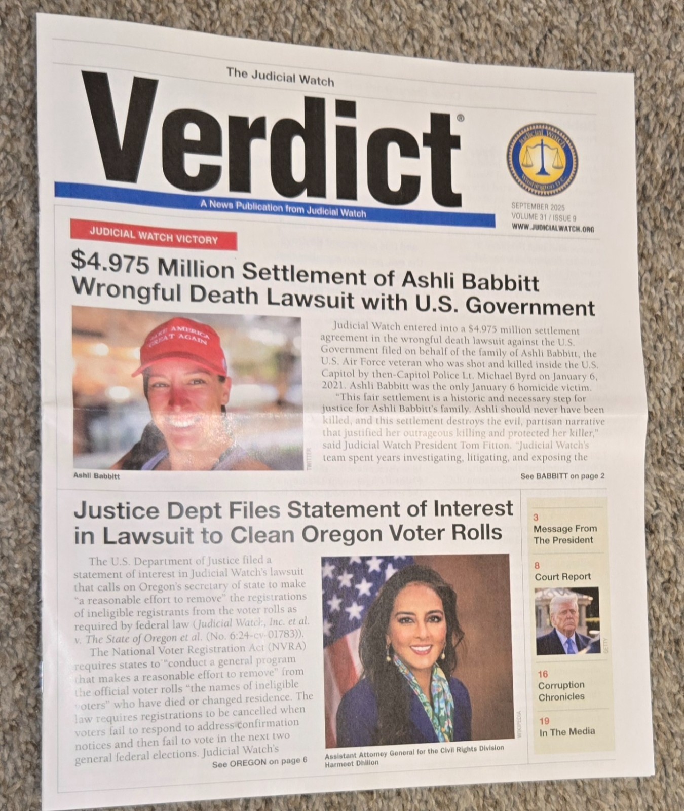 Verdict 2025- The Judicial Watch Volume 31; Lot of 3: Issues: Aug. Sep. Oct.