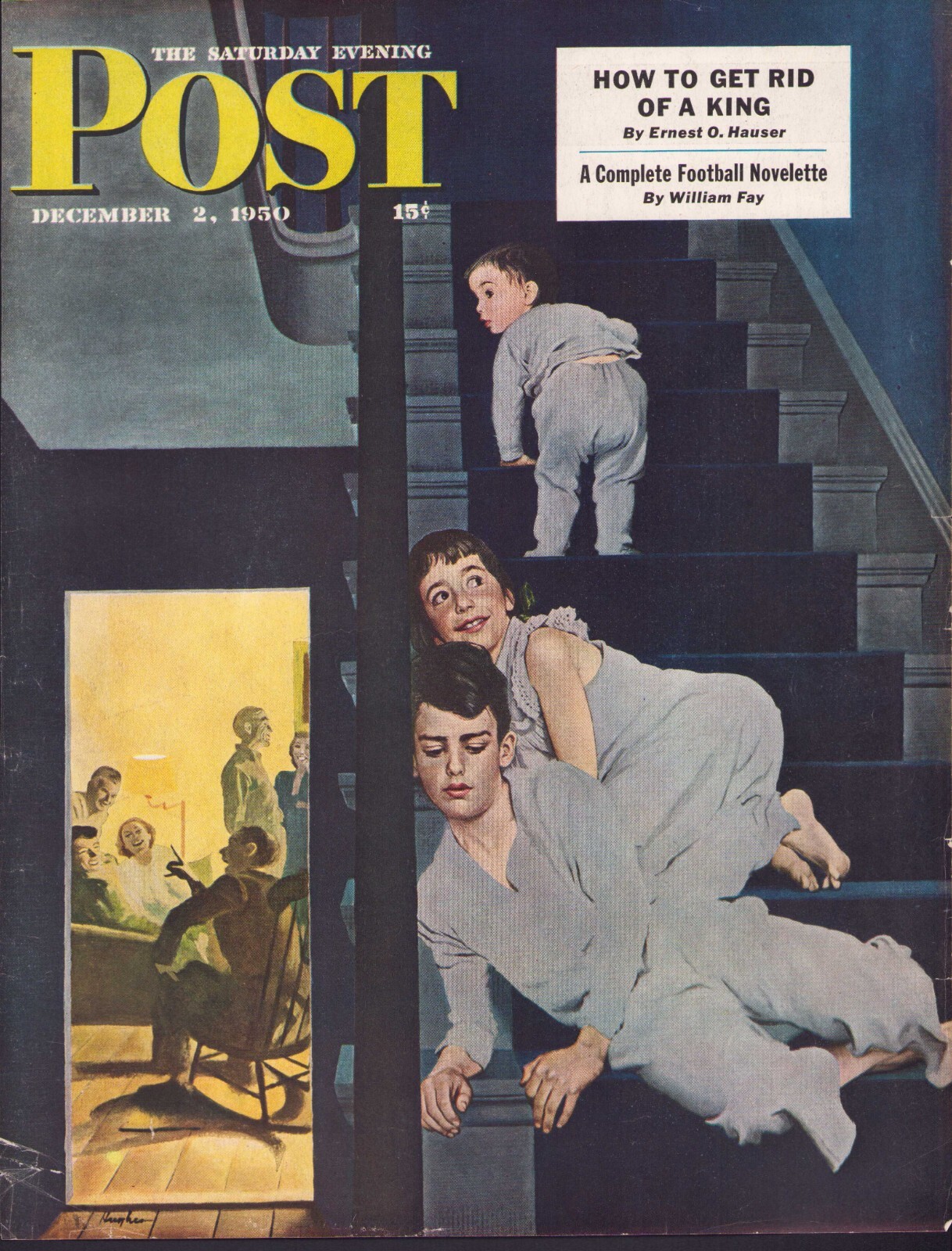 1950 DEC 2 Eavesdropping Kids SATURDAY EVENING POST COVER ONLY #1 George Hughes