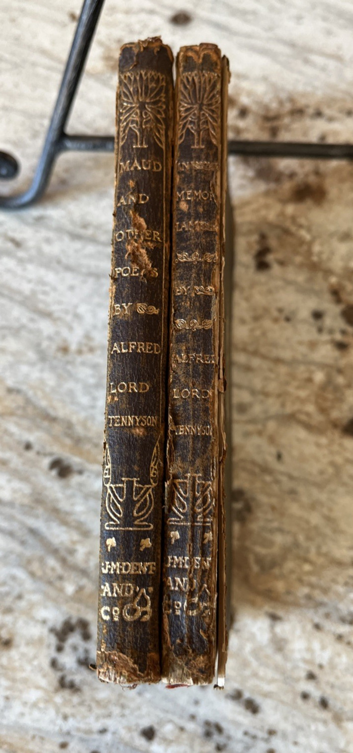 Pair ANTIQUE TENNYSON BOOK POEMS Leather Cover IN MEMORIAM MAUD Temple Classics