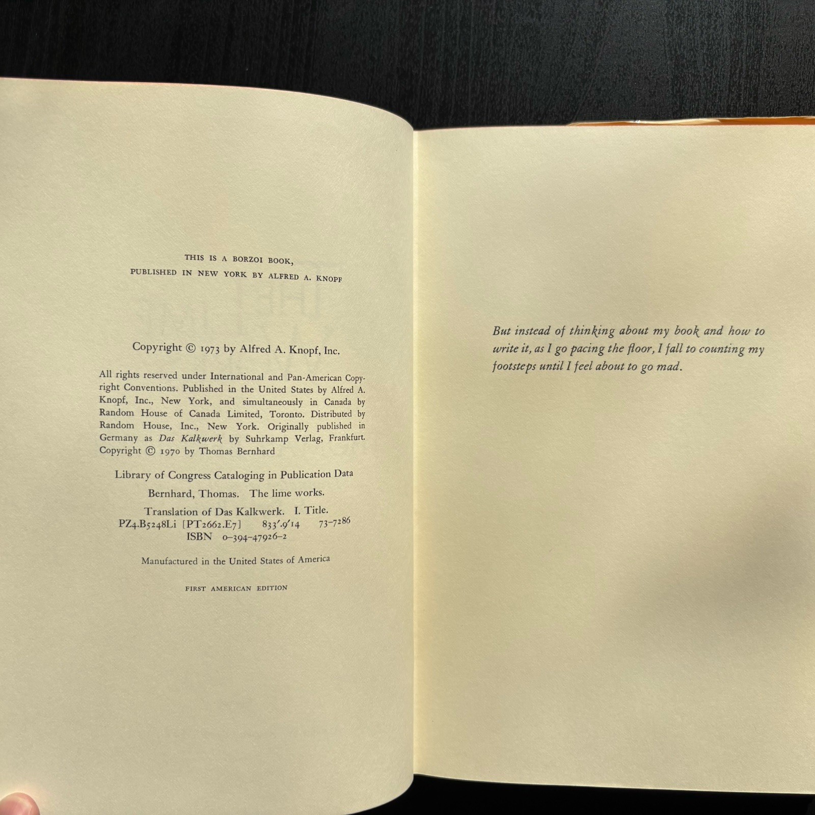 Thomas Bernhard, THE LIME WORKS (First Edition Hardcover, 1973)