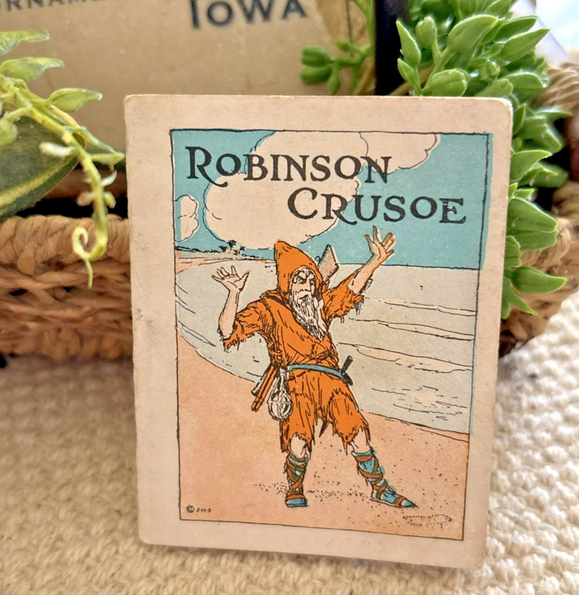 1916 EGGERS Robinson Crusoe mini tiny small little book PACKARD PIANOS AD