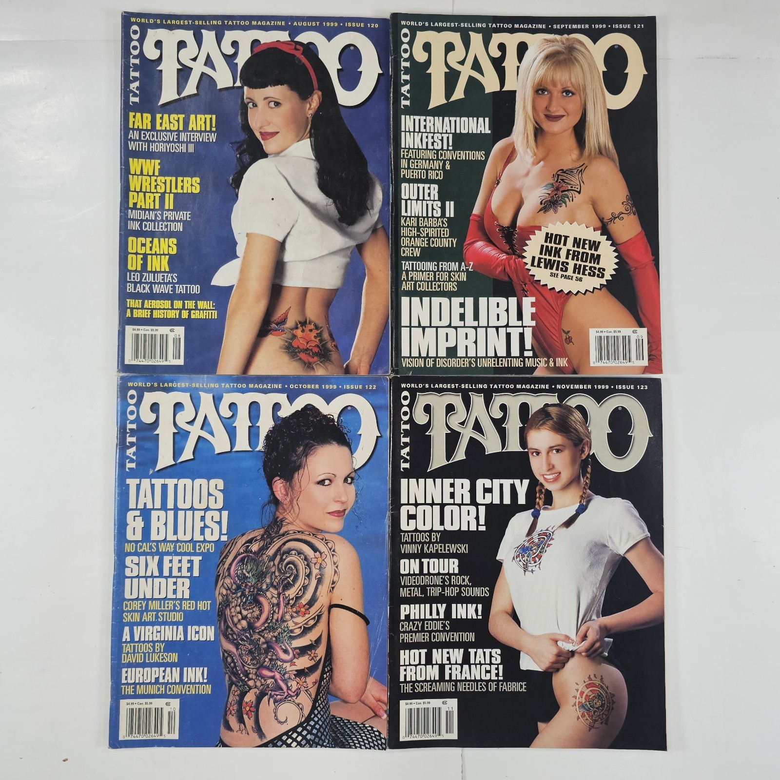 Vintage 1990s Lot Of 4 Tattoo Magazines Issue #120-123