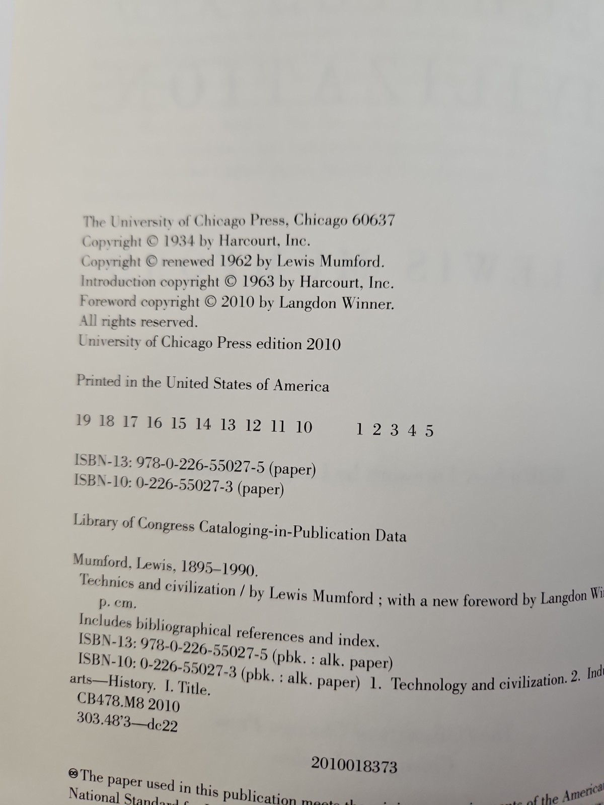 Technics & Civilization (paperback) Lewis Mumford Langdon Winner Chicago