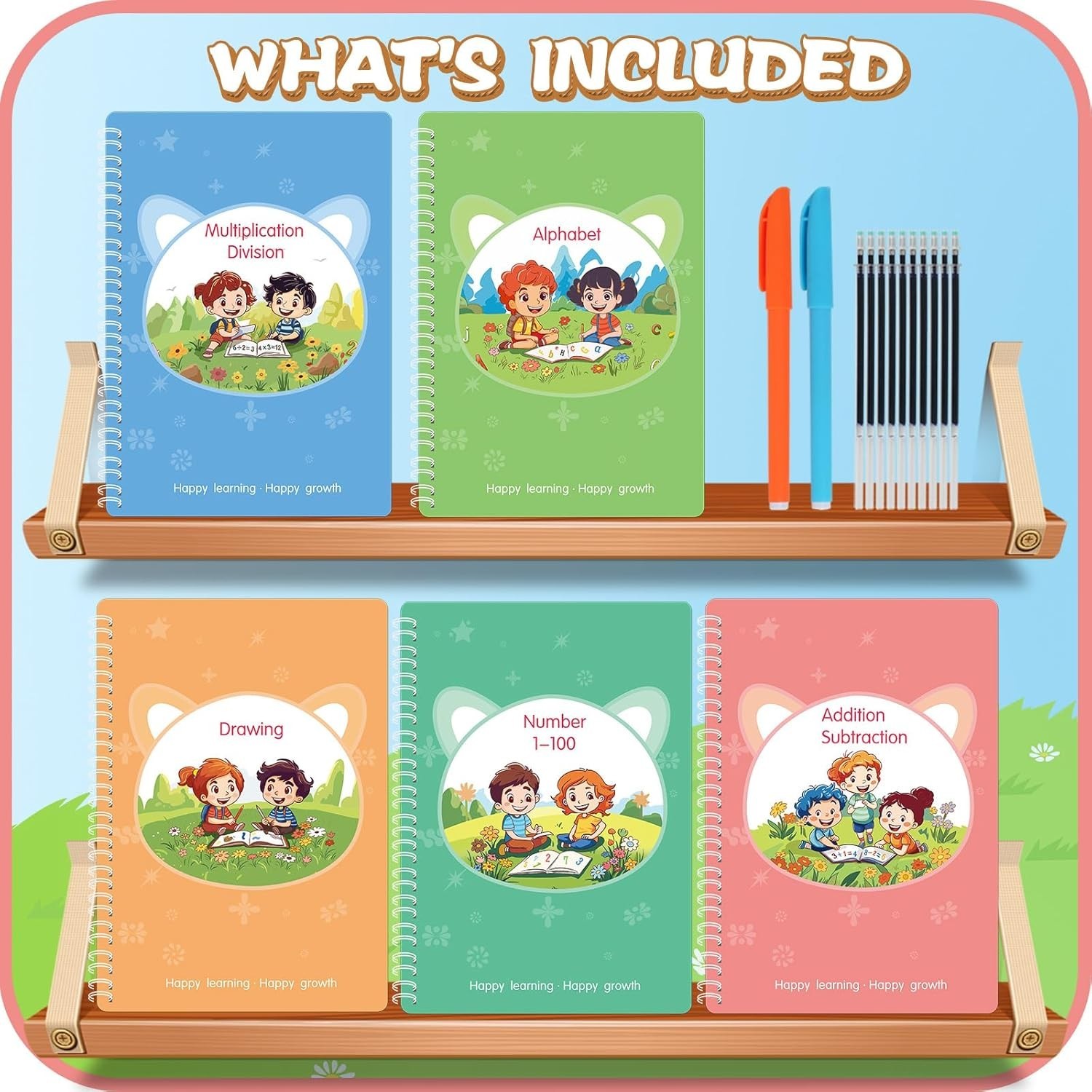 Magic Practice Copybook Set – 5 Reusable Books for Kids Age 3-8, Calligraphy Joy