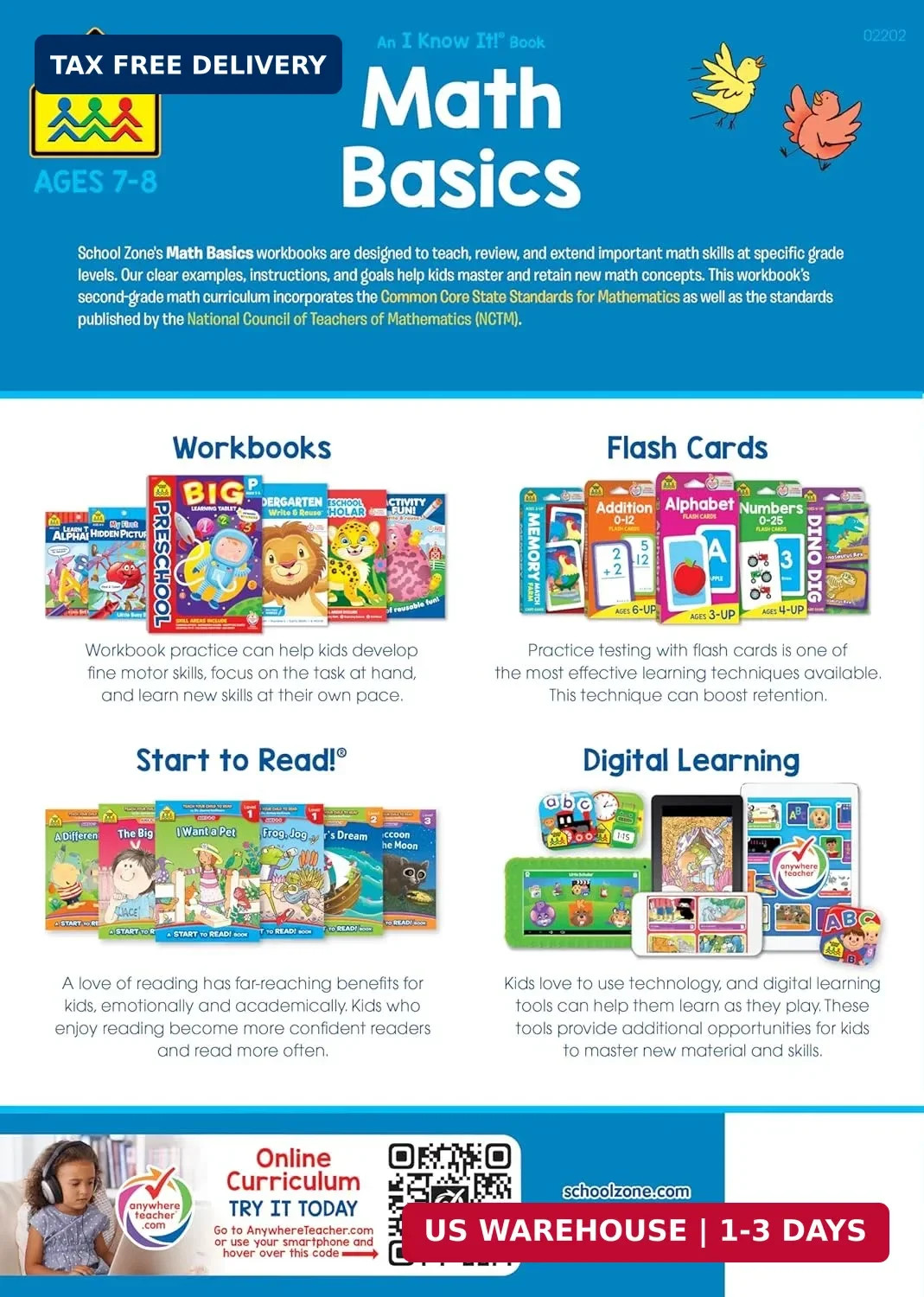 School Zone – Math Basics 2 Workbook – 64 Pages, Ages 7 to 8, 2nd Grade….
