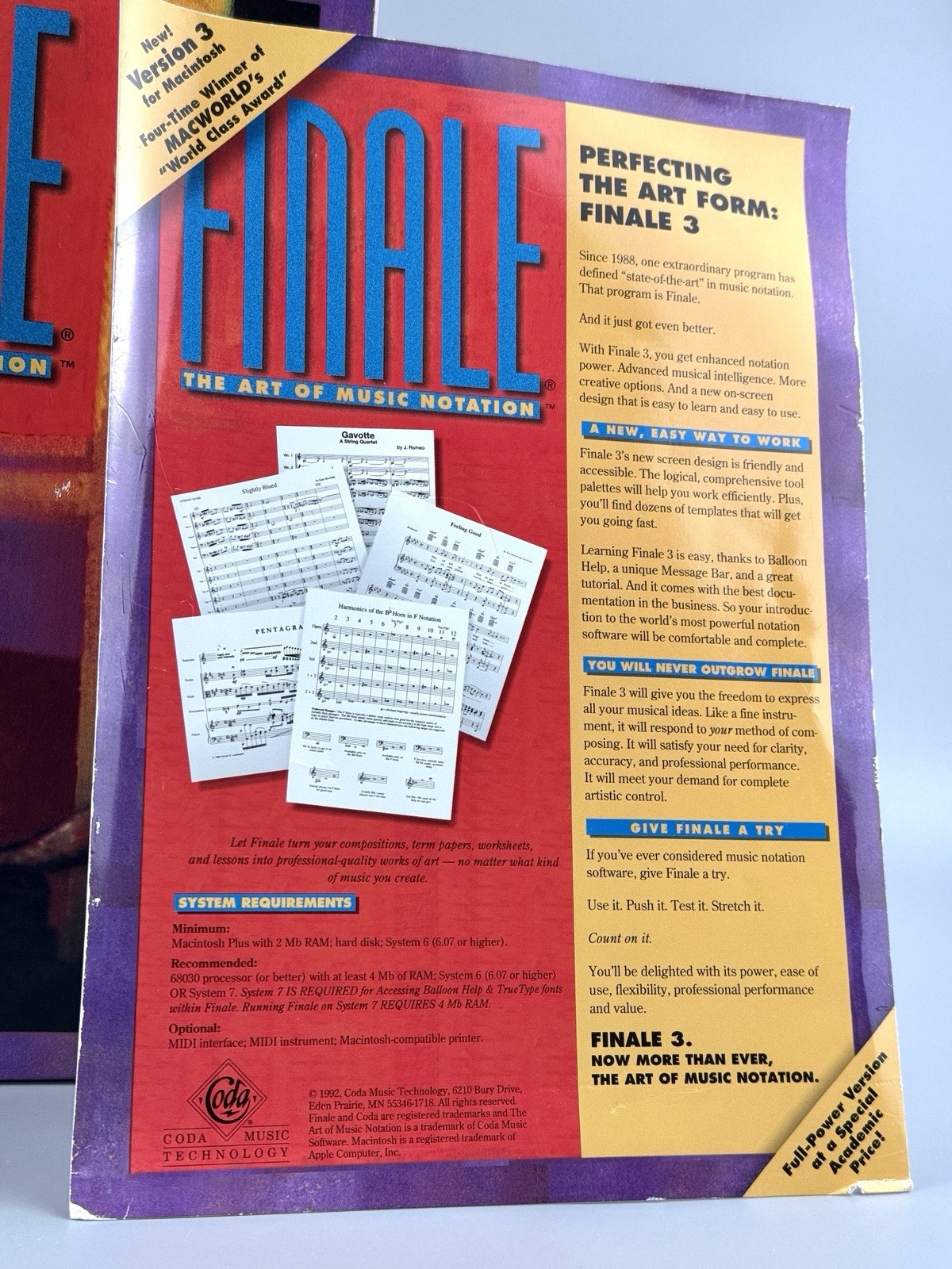 Finale: The Art of Music Notation 3.0 for Macintosh Mac w/ Sealed Disks & Books