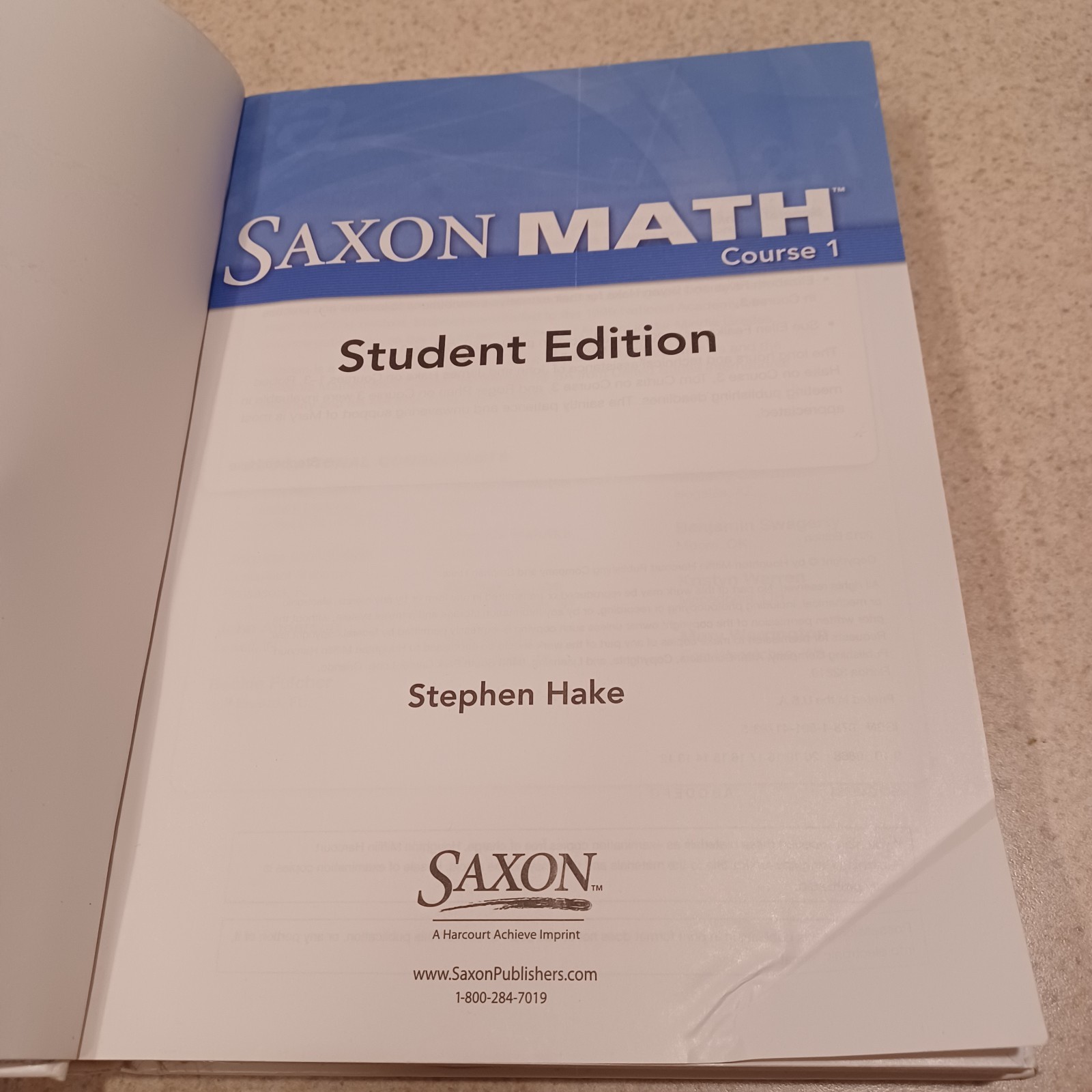 SAXON Math Course 1 Hardcover Student Edition 2012 by Stephen Hake