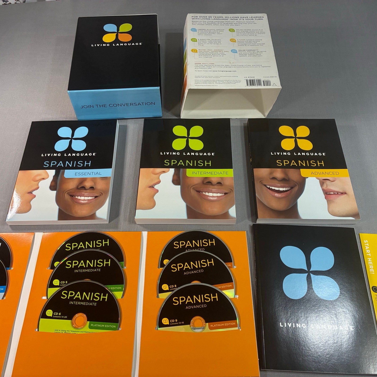 Living Language Spanish Platinum Edition Complete Course Set 9 CDs Books
