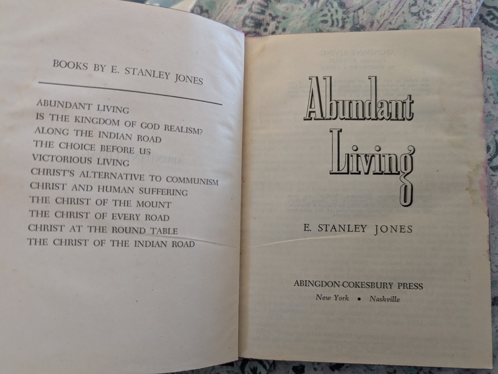 Abundant Living by E Stanley Jones 1st Edition Hardcover 371 Pages, Abingdon-Cok