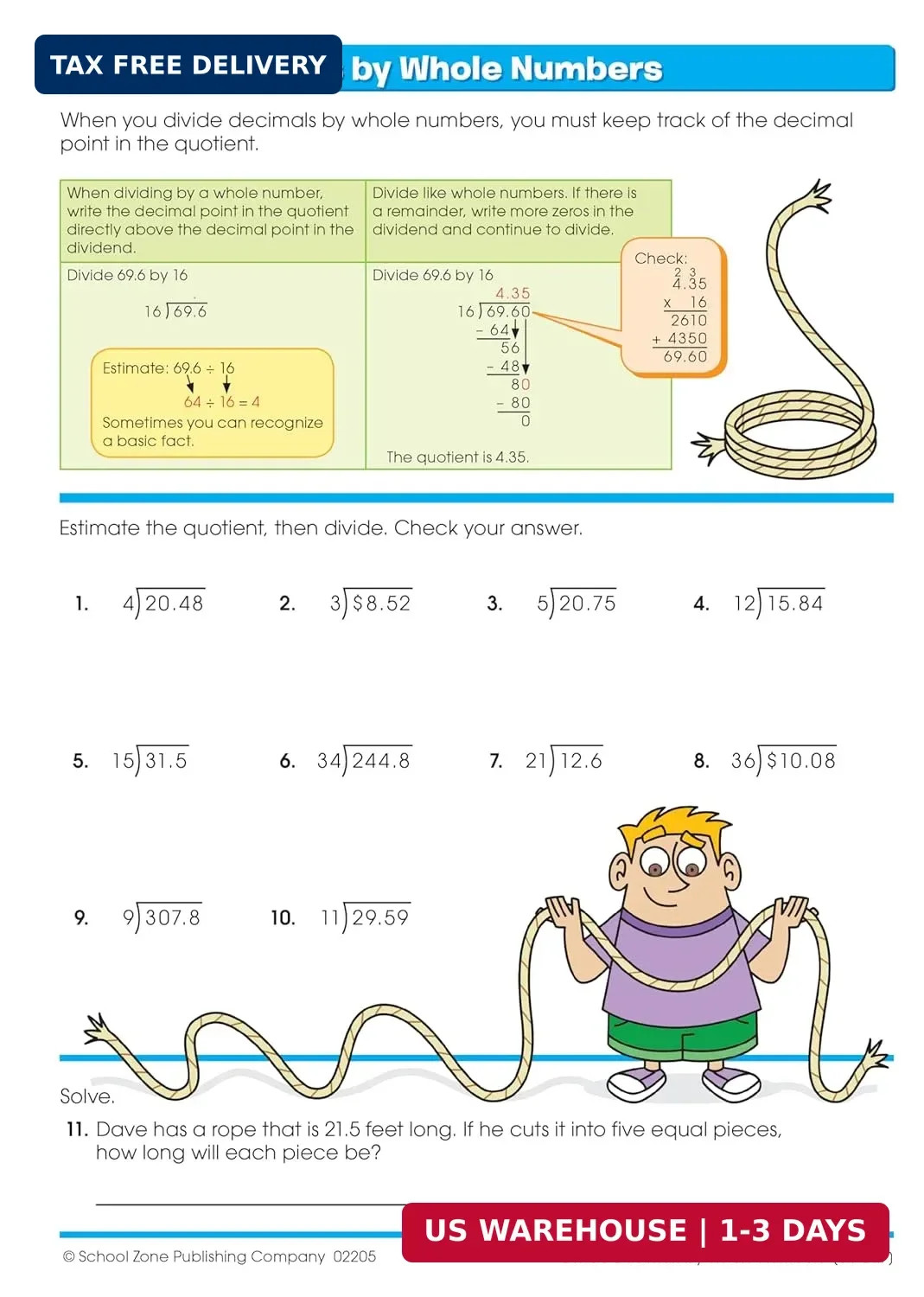 School Zone – Math Basics 5 Workbook – 64 Pages Ages 10 to 11 5th Grade Divis…