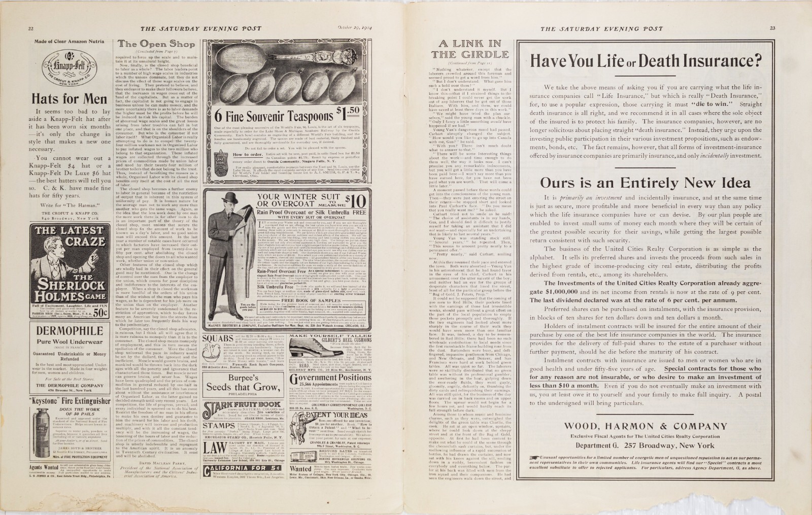 OCT 29 1904 Halloween Pumpkin Spell SATURDAY EVENING POST FULL MAG M599