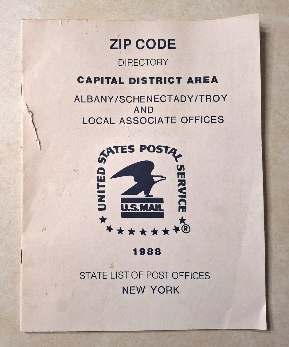 Vintage USPS Postal Service Zip Code Directory Post Offices List NY 1988 Albany