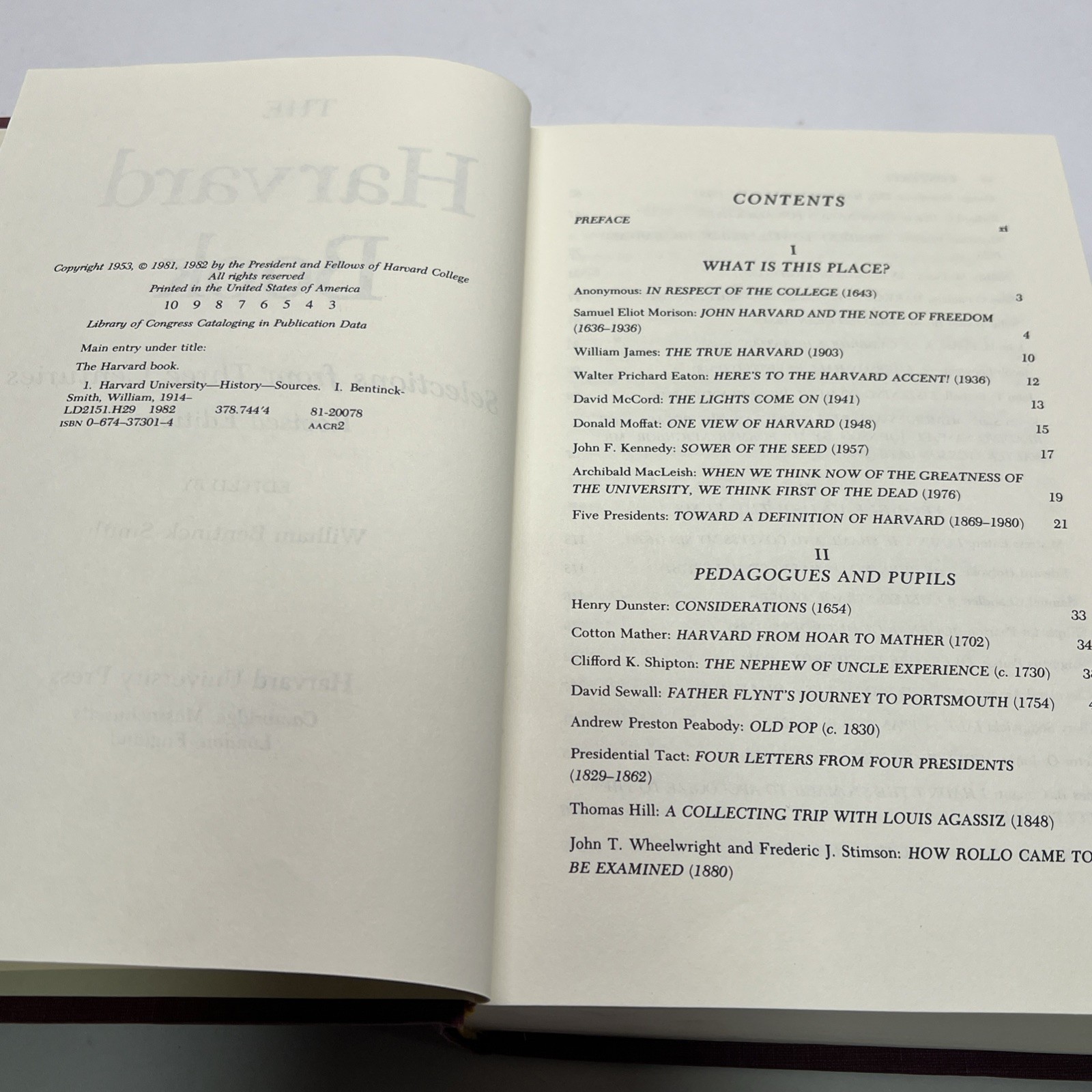 The Harvard Book, 350th Anniversary Edition By William Bentinck (1986) (HC)
