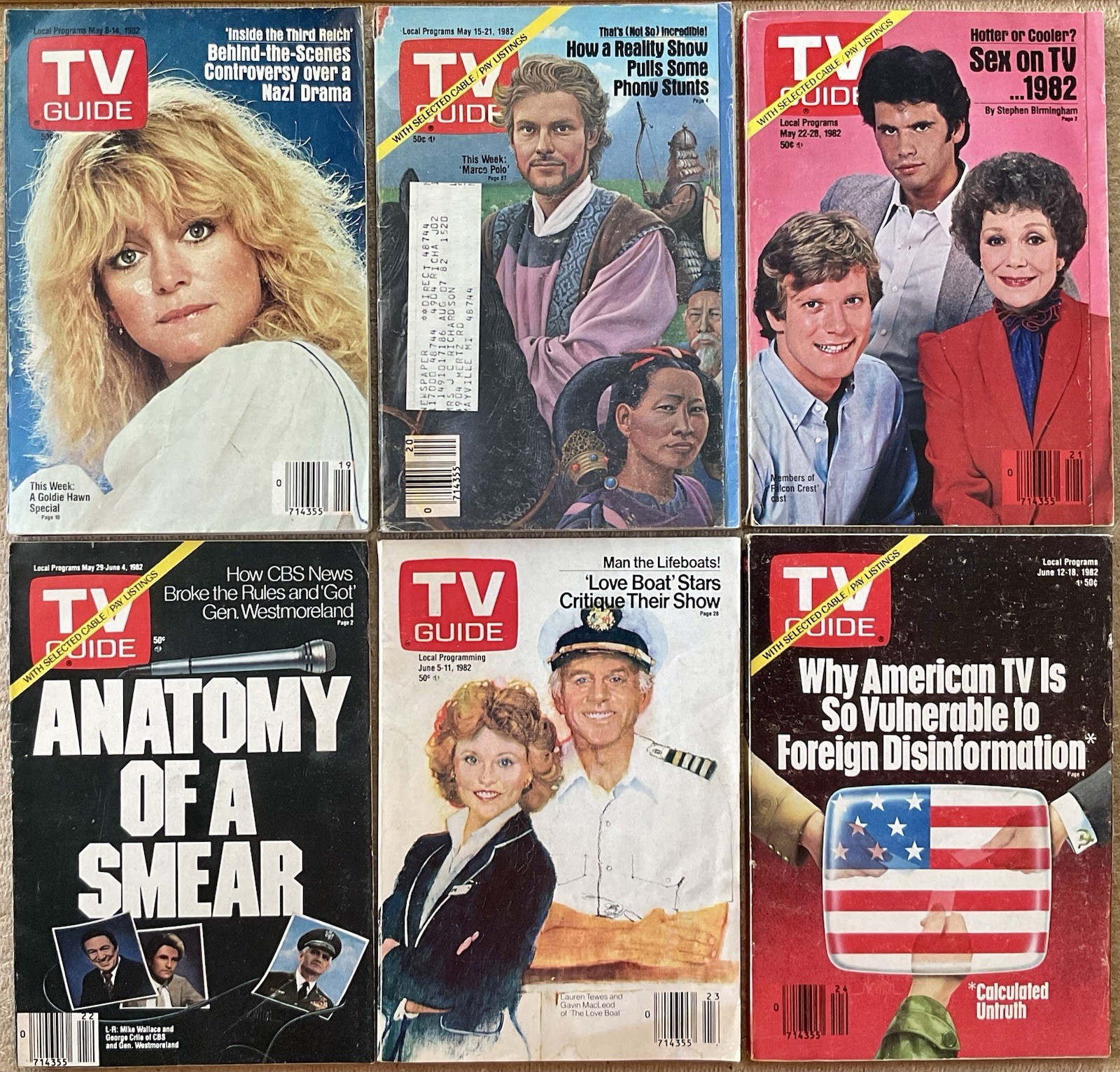 TV Guide LOT of 6 VTG Issues from May & June 1982 – CONDITION VARIES