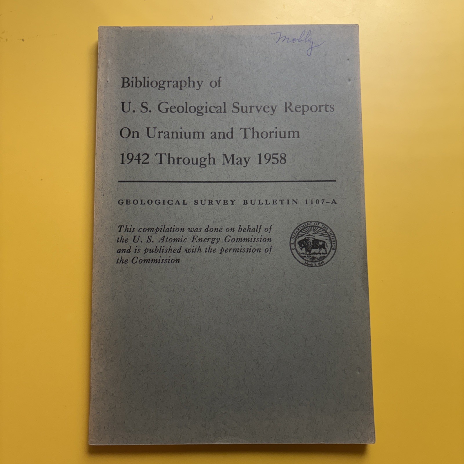 1959 USGS Bulletin 1107-A Uranium Thorium Reports Bibliography 168 Pages