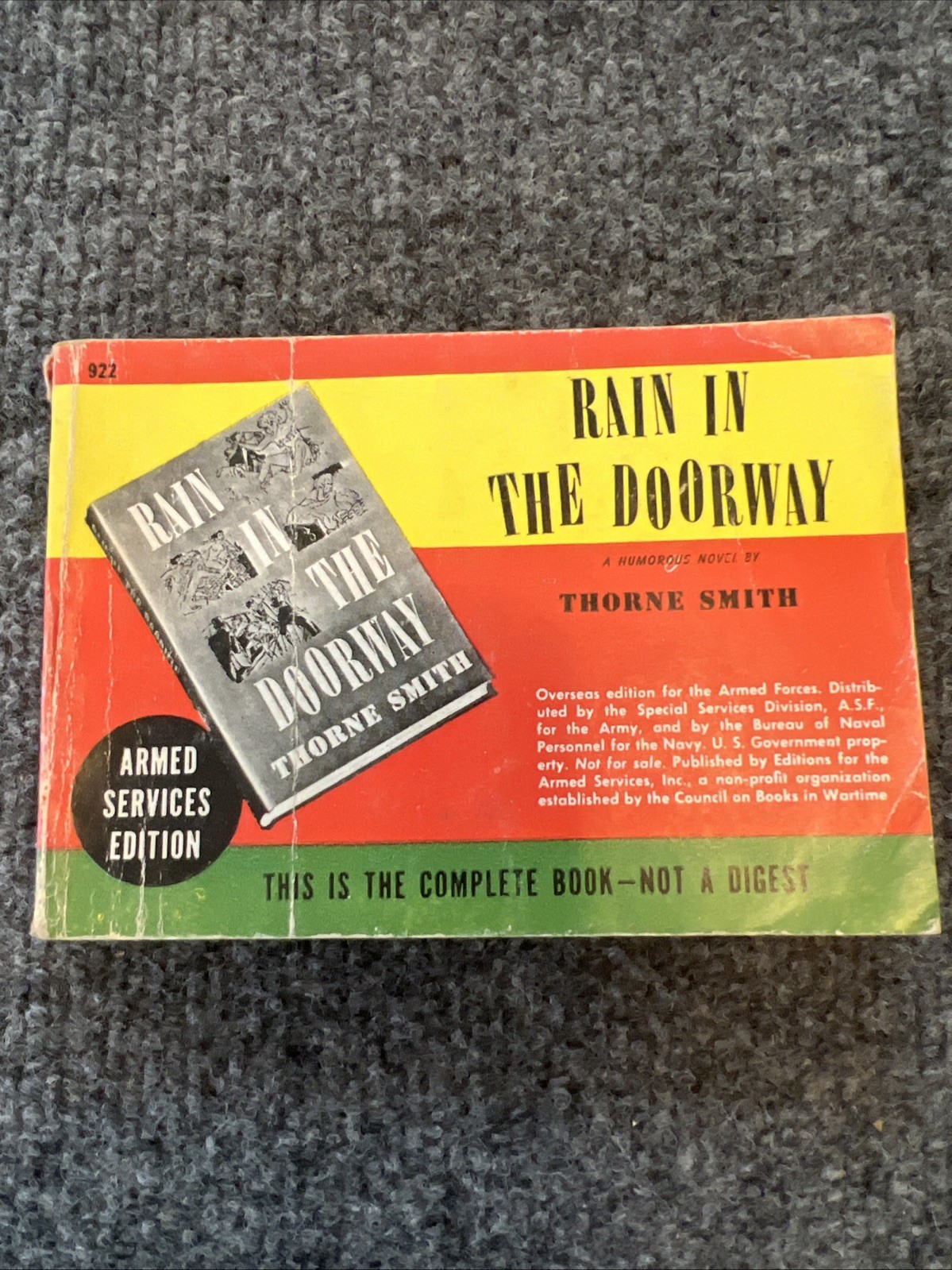 ARMED SERVICE Edition #922 Rain In The Doorway Thorne Smith 1933 Paperback