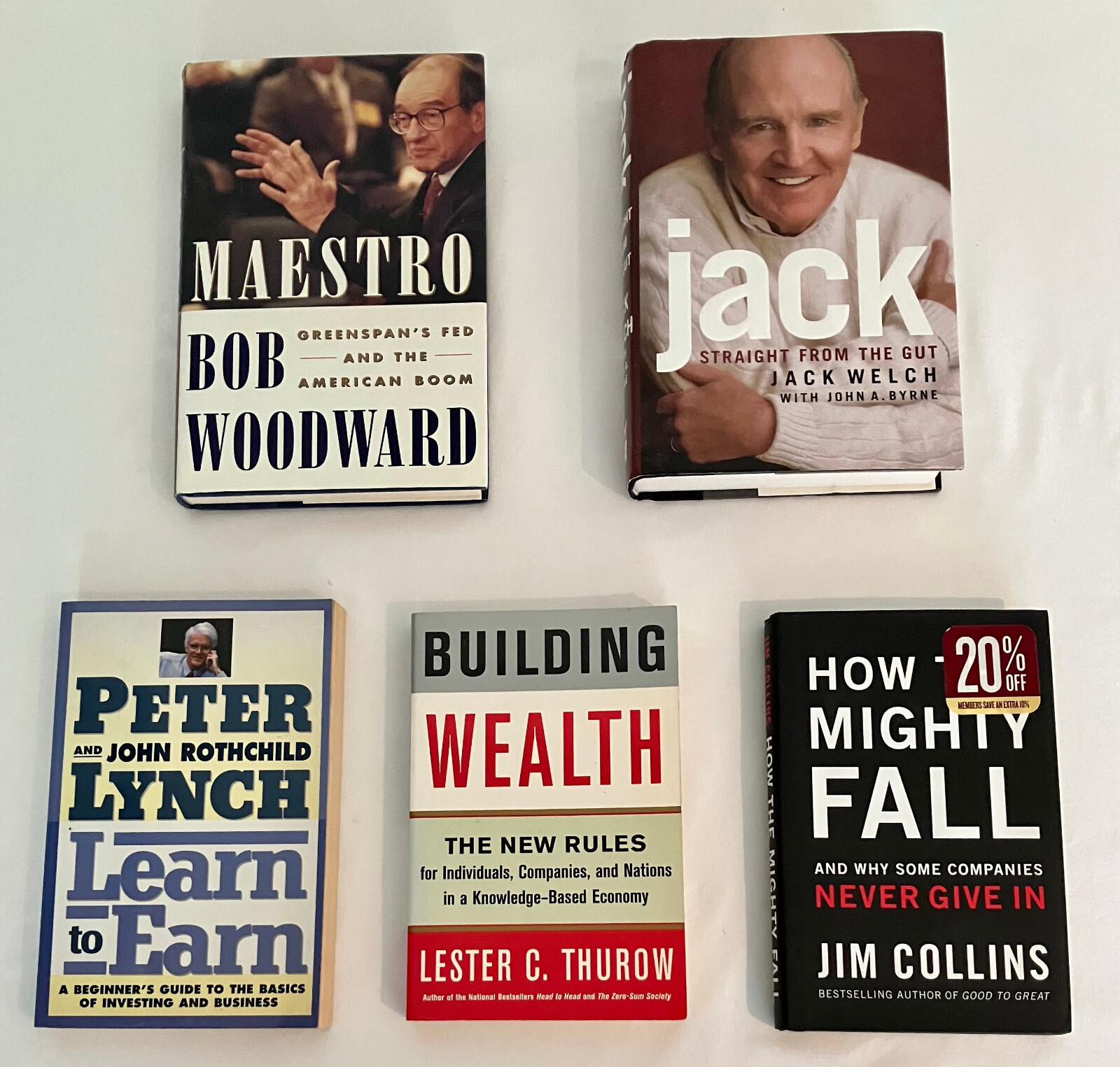 Lot of 5 Finance Investing Business Books (Peter Lynch, Jack Welch, Greenspan)