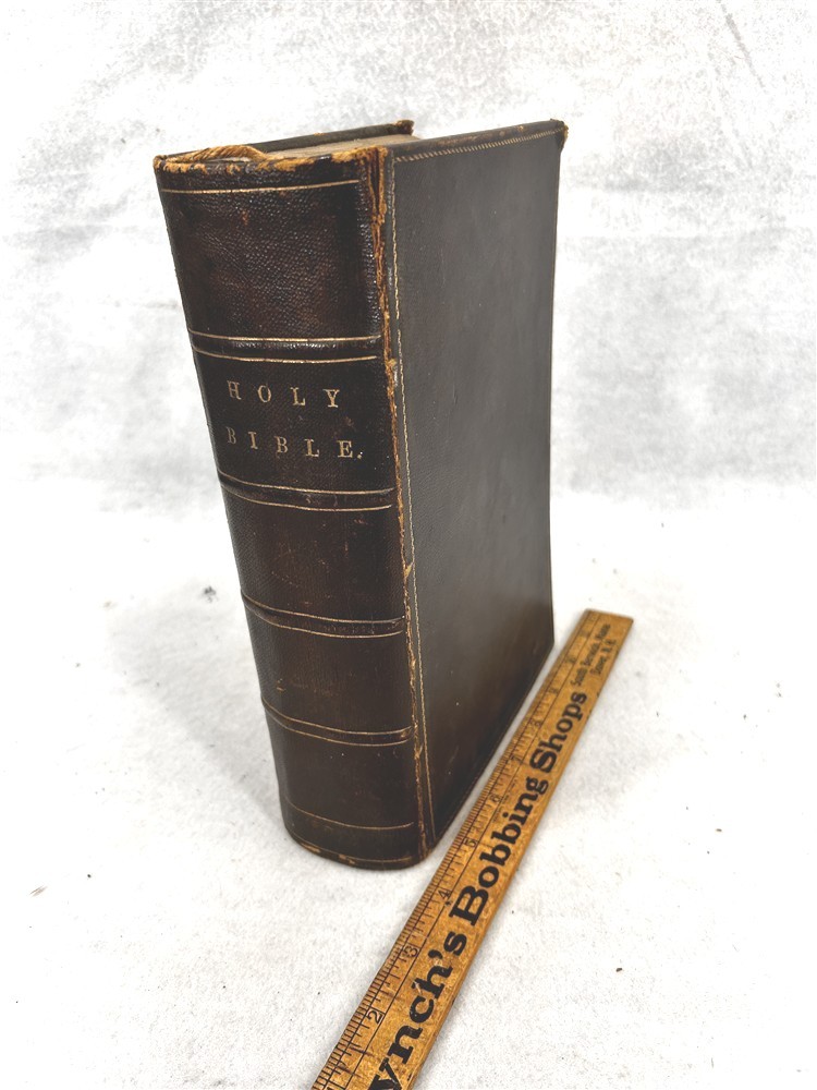 antique Bible 1830 leather 6.5 x 10 Old New Testament family pages Whitmore