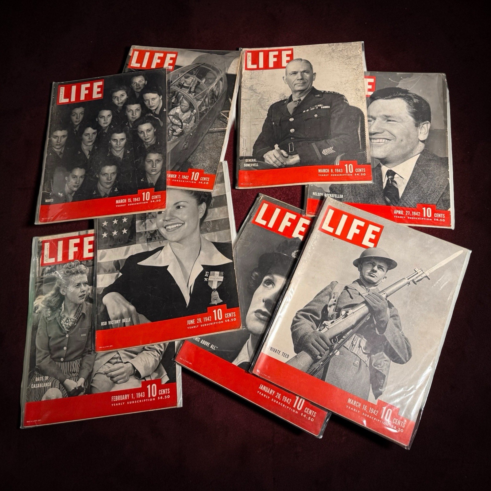 Life Magazine Lot of 8; 1942 – 43 • WW II, General Somervell, Jungle Book