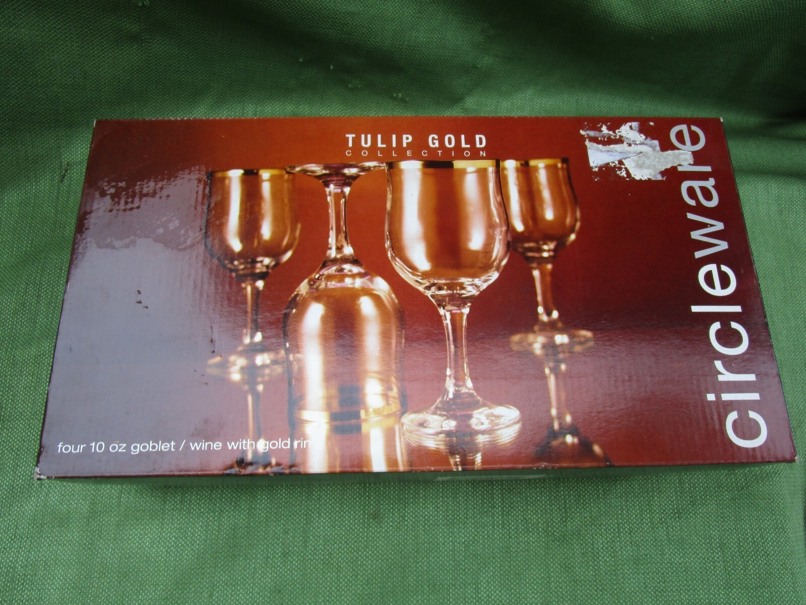CIRCLEWEAR TULIP GOLD COLLECTION STYLE# 20601 FOUR 10 OZ.WINE GLASSES NIB