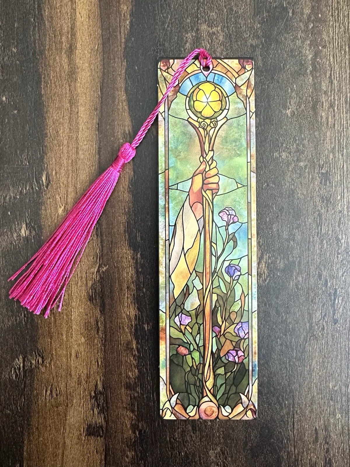 Paper Bookmark with Tassel 1.6 X 5.9 in. Stained Glass Tarot | Ace Of Wands