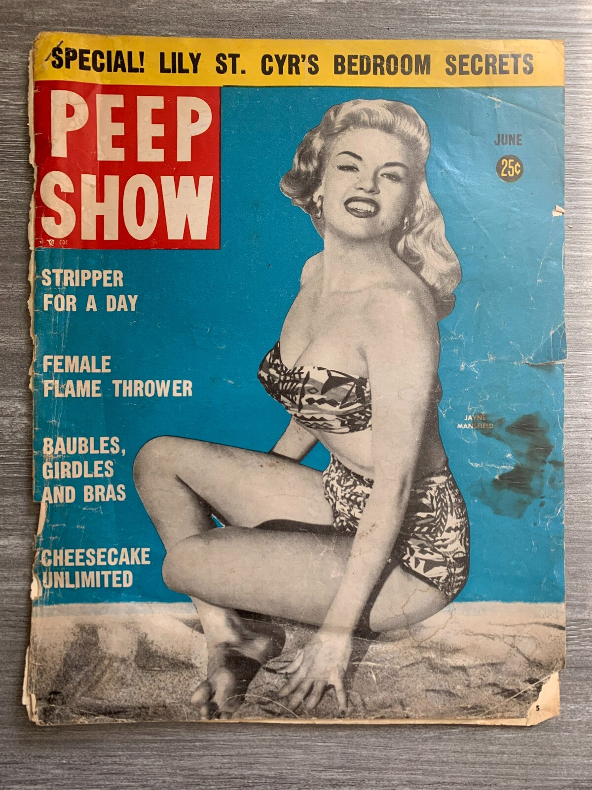 1956 June PEEP SHOW Magazine G/VG 3.0 Jayne Mansfield COVER ONLY