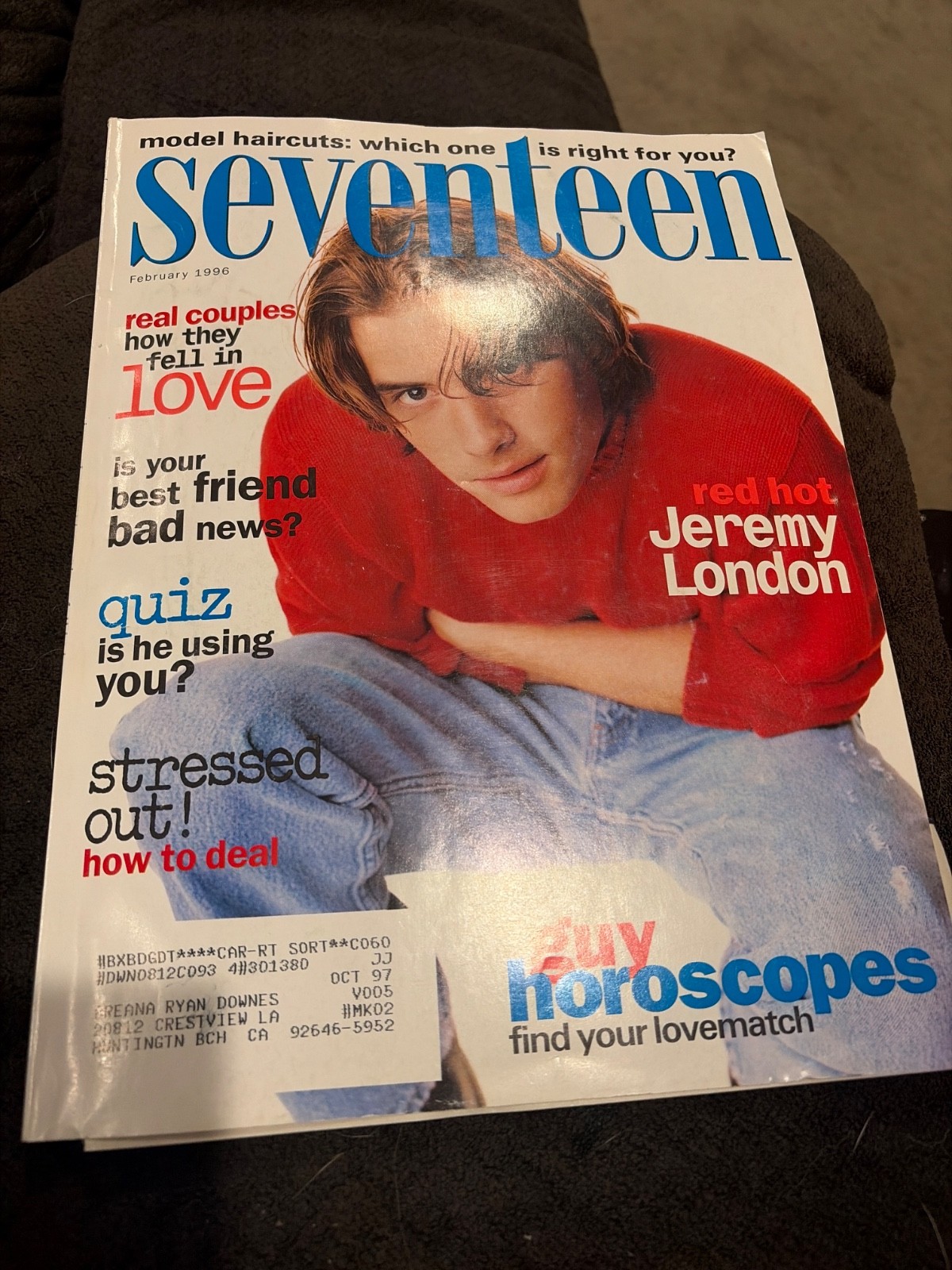 SEVENTEEN magazine February 1996-Fashion makeup hair Jeremy London NO LABEL