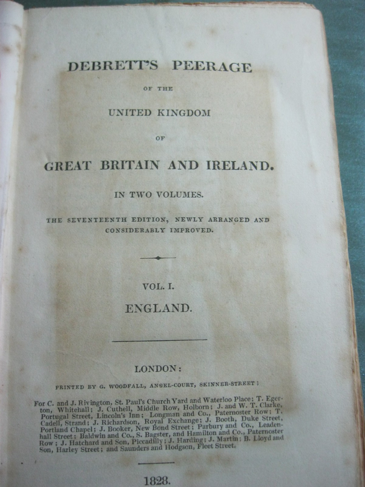 Debrett&rsquo;s Peerage of the United Kingdom Vol. I and II, 1828