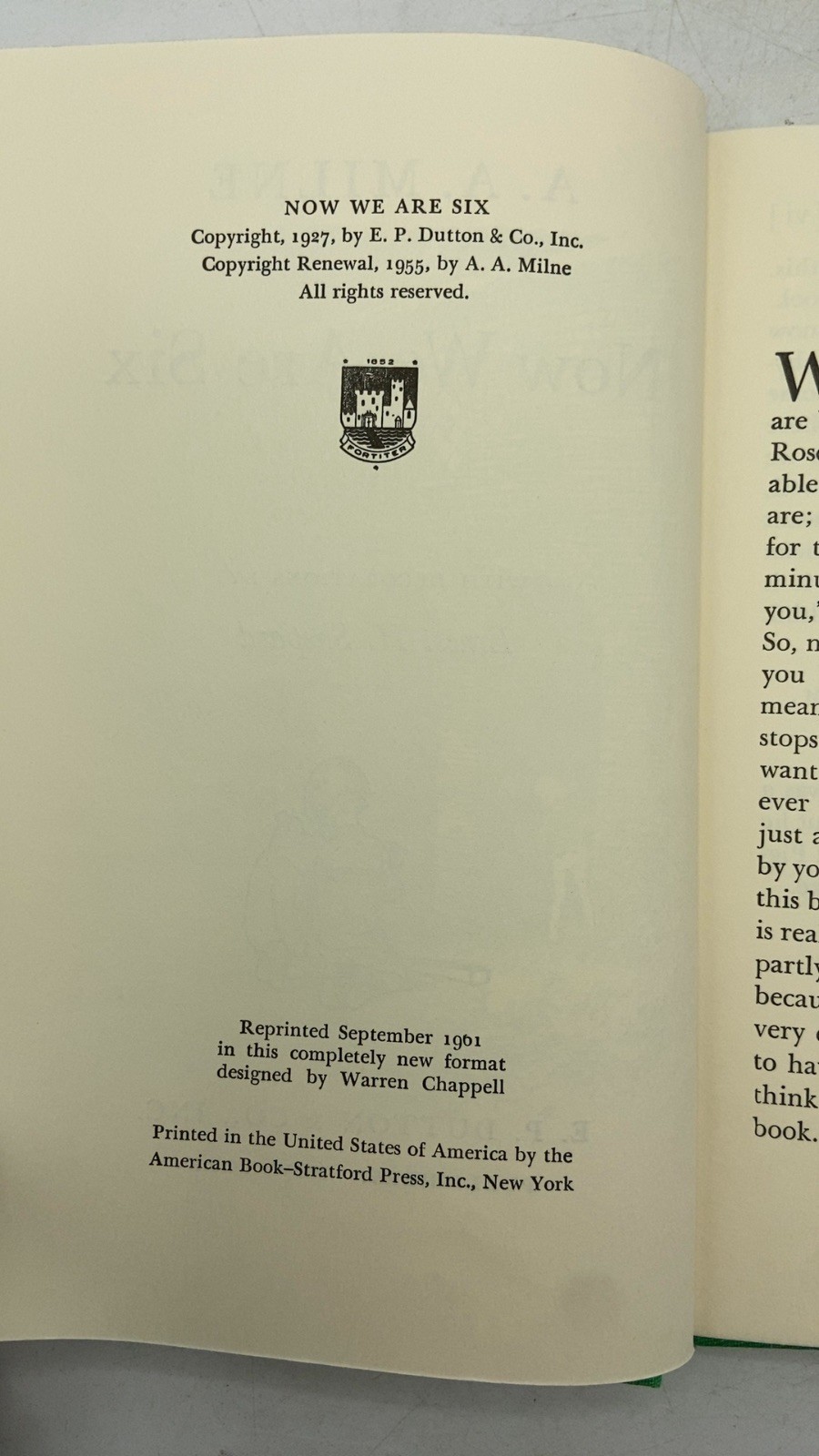 Now We Are Six A. A. Milne Hardcover Reprinted September 1961 1961