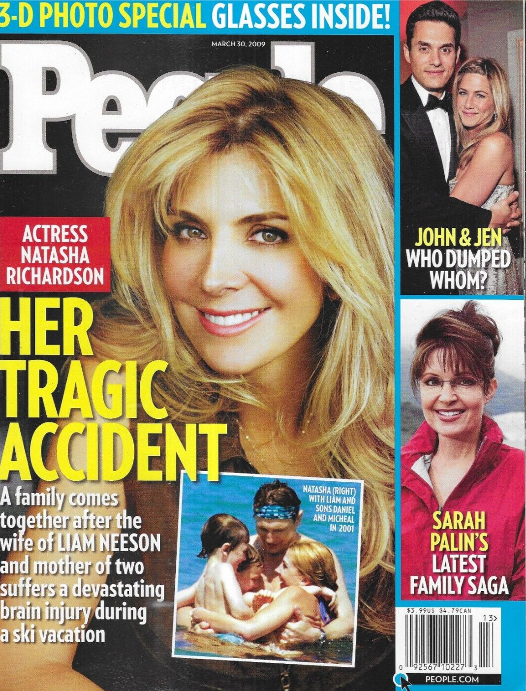 People Magazine Natasha Richardson Jennifer Aniston Sarah Palin Kelly Osbourne