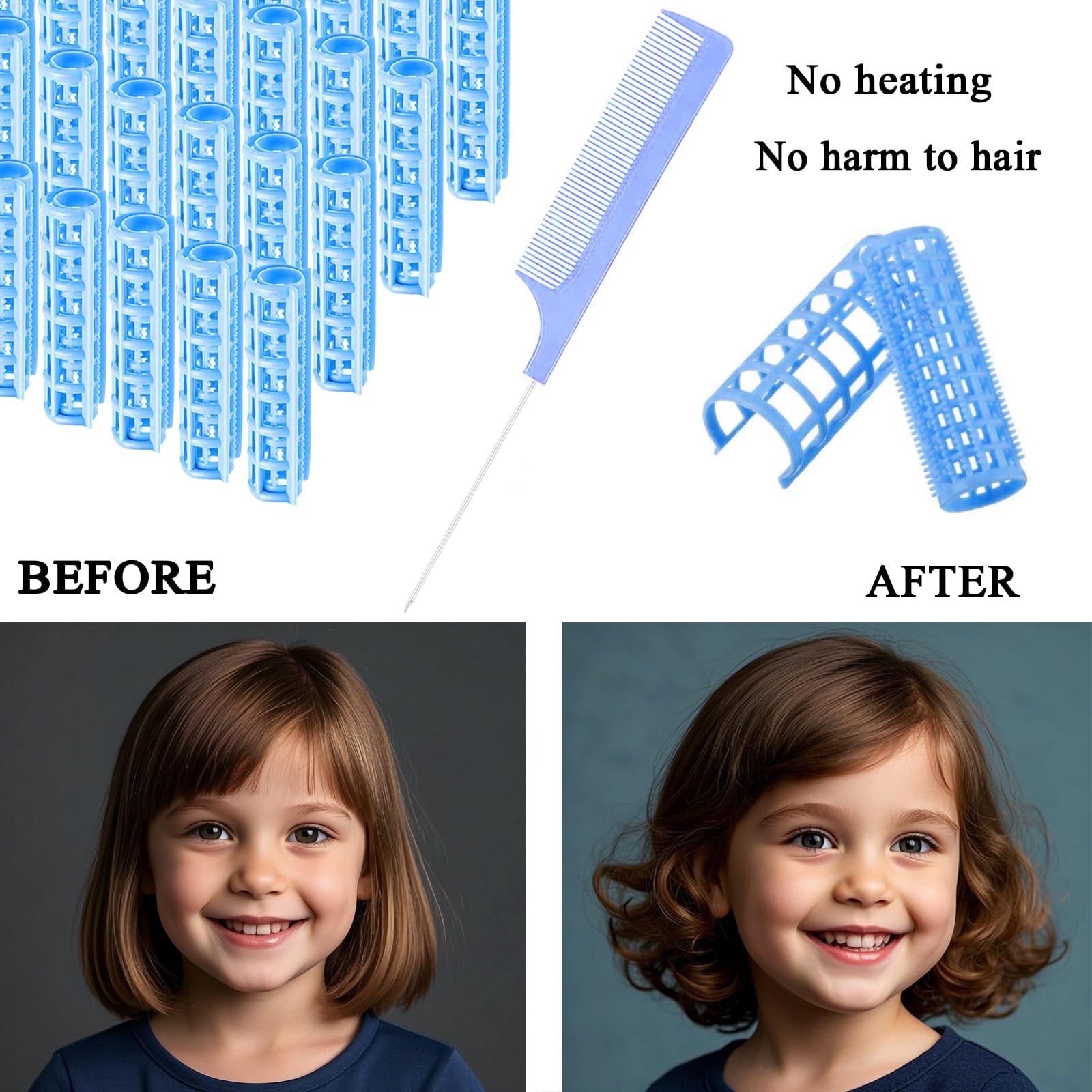 ZMD 28PCS Small Plastic Hair Curlers Rollers Set, 0.6In/1.5cm 0.6 Inch, Blue