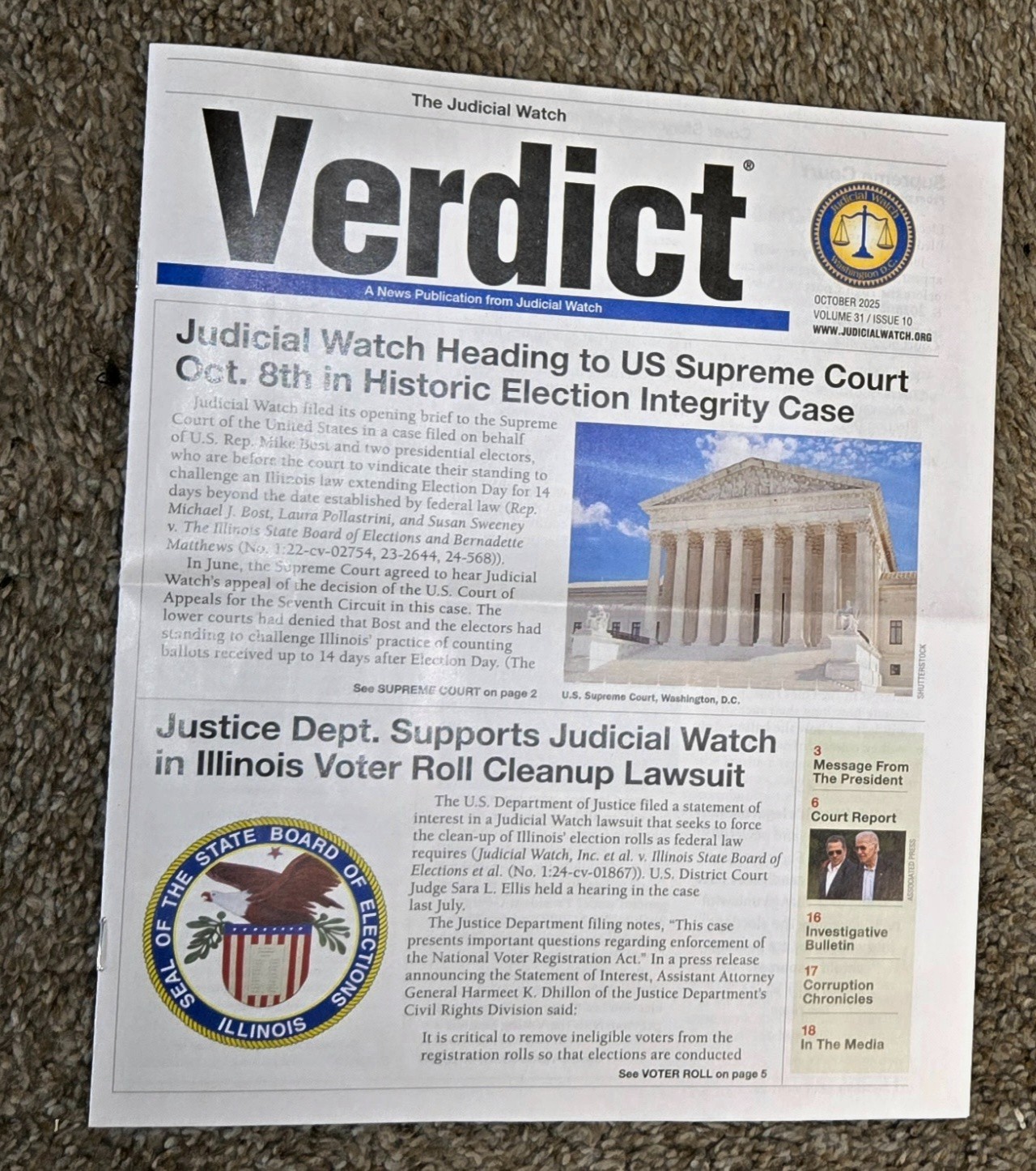 Verdict 2025- The Judicial Watch Volume 31; Lot of 3: Issues: Aug. Sep. Oct.