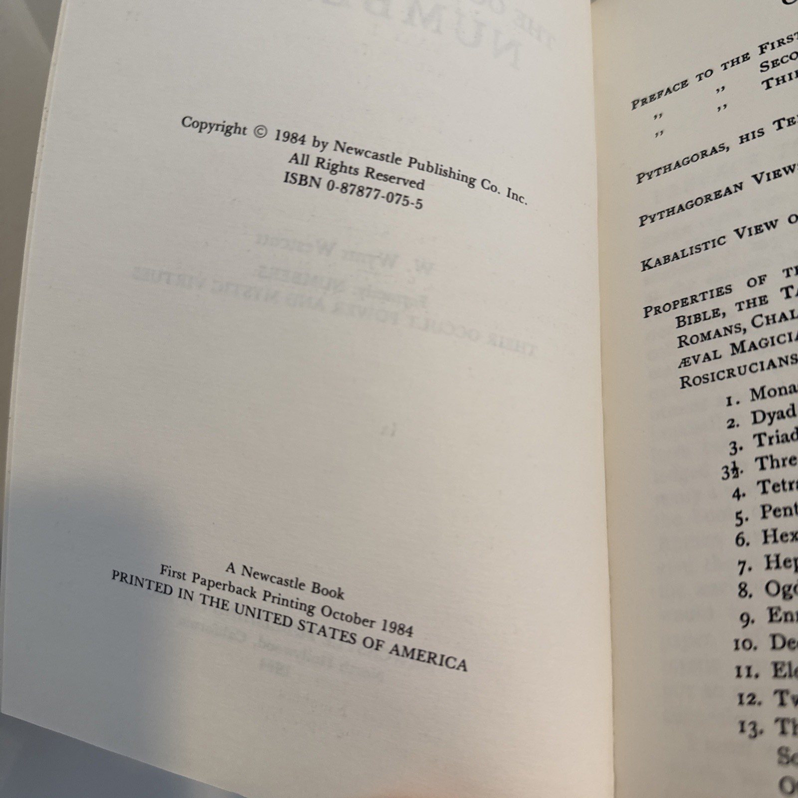 THE OCCULT POWER OF NUMBERS by Wynn Westcott Paperback 1984 First Printing CLEAN