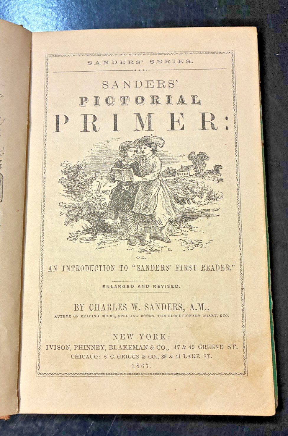 1867 Sander&rsquo;s Pictorial Primer By Charles M. Sanders – Measures 7 x 4.25 Antique