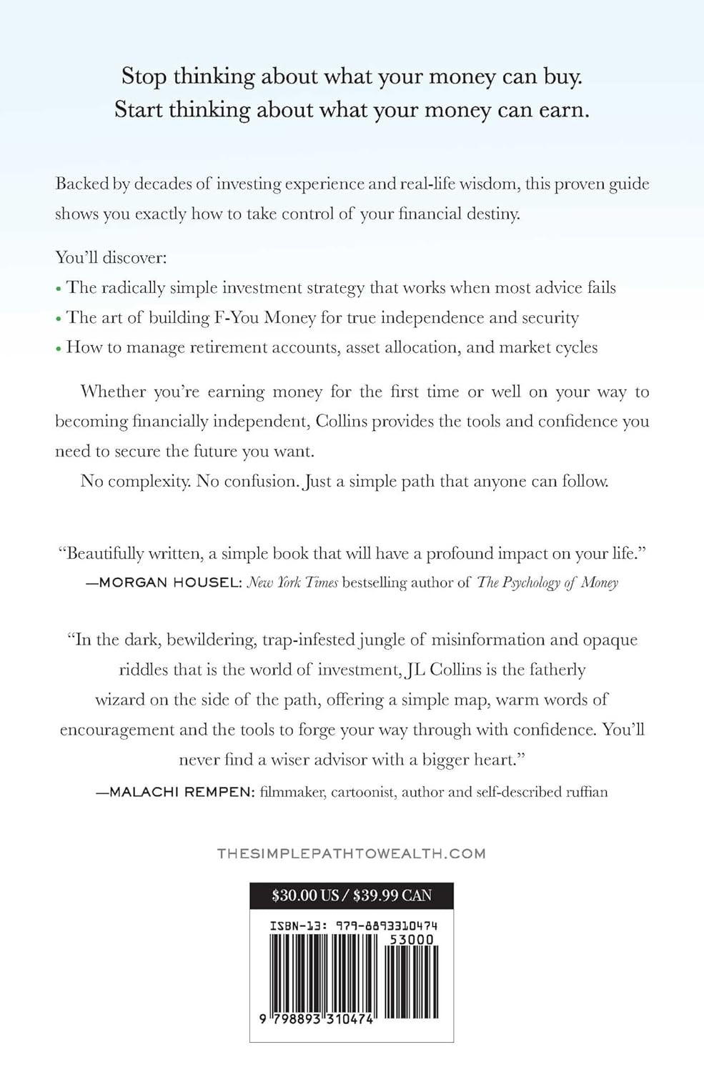 The Simple Path to Wealth: Your Road Map to Financial Independence and a Rich, F