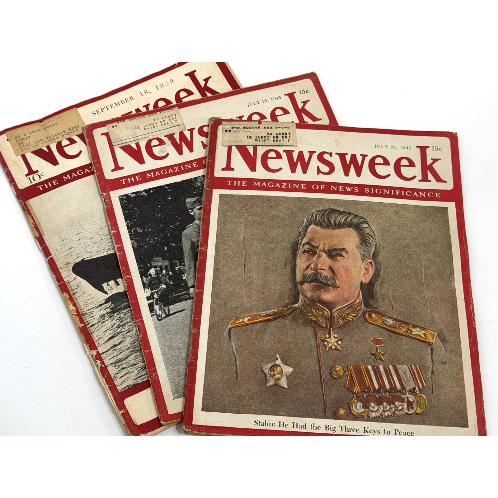Vintage Newsweek Magazine Lot 1939 1945 WWII Joseph Stalin Cover 3 Issues